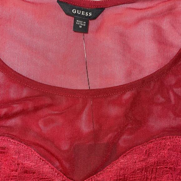 Guess Lace Mesh LillyAna Blouse Top Burgundy Short Sheer Sleeves NWT - Picture 3 of 5